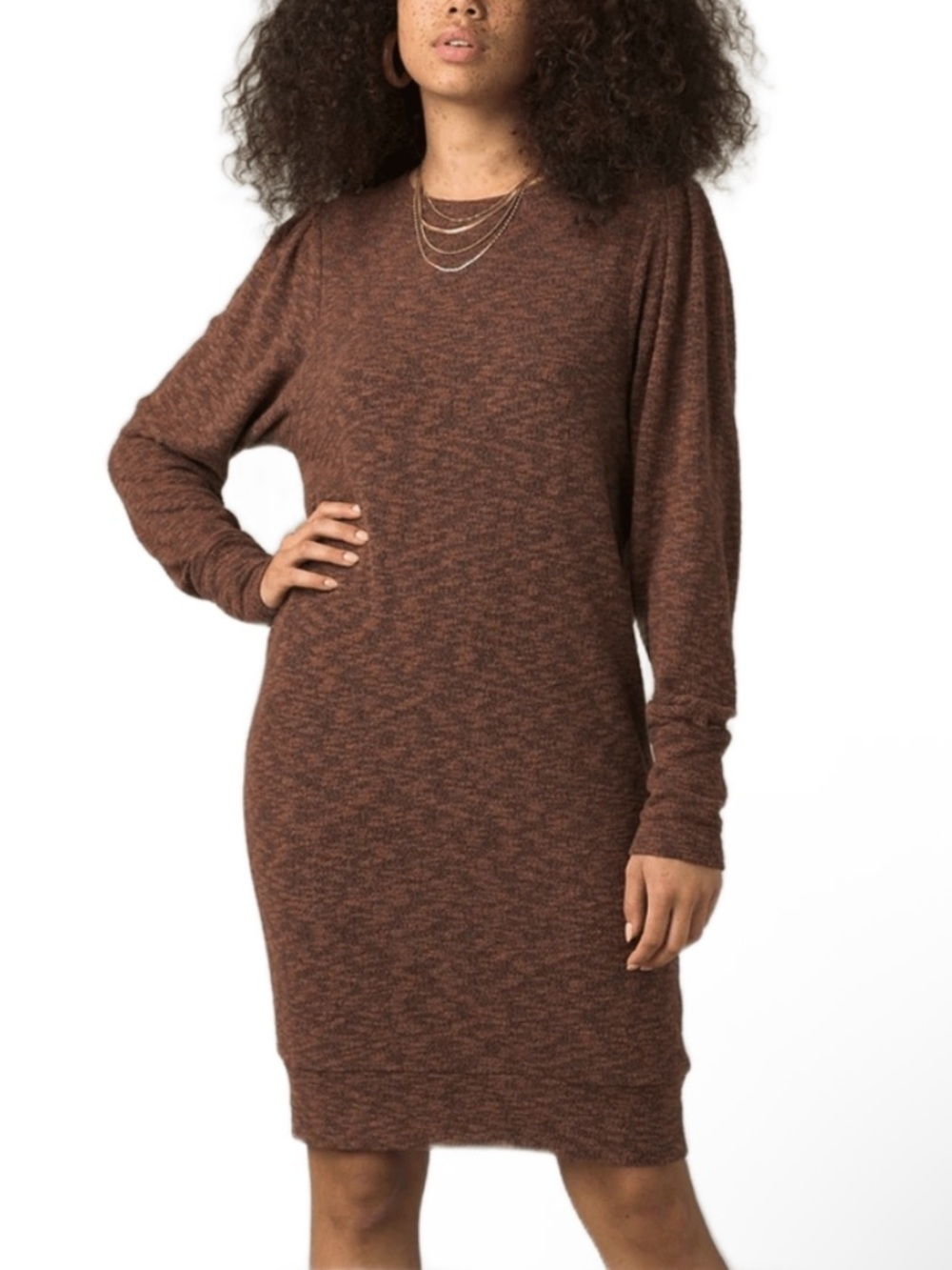 Prana Cozy Knit Long Sleeve Brown comfy Zada Sweater Dress L